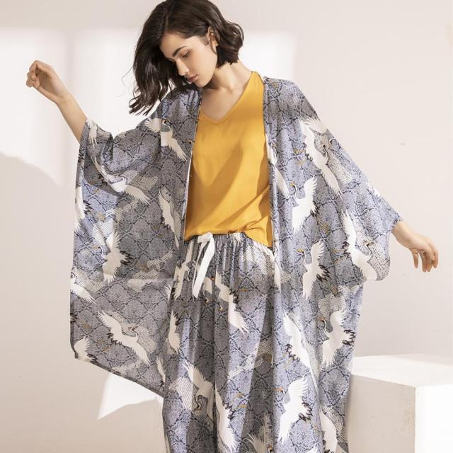 Dam Nattkläder Set Blommönster Polyester och Viskos-6