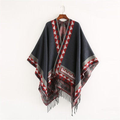 Dam Poncho Geometrisk Design Akryl-1