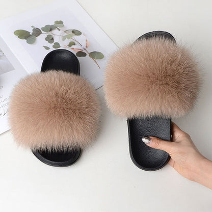 Dam Sandaler med Pälsdetaljer PU EVA-sula Låg Plattform-6
