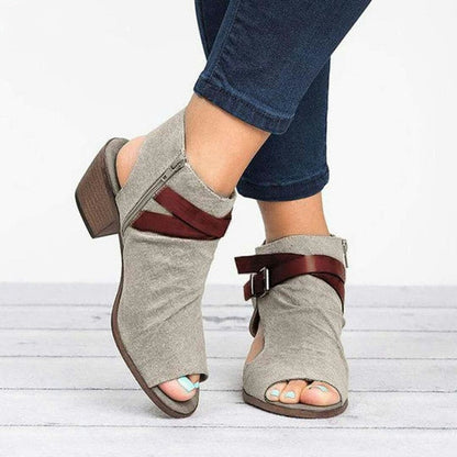 Dam Skor Peep Toe Plattform Bomullstyg med Spänne-6