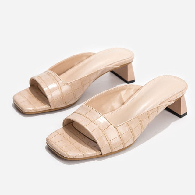 Variant image for Dam Sandaler Fyrkantiga Detaljer PU-läder Medelhög Häl-3