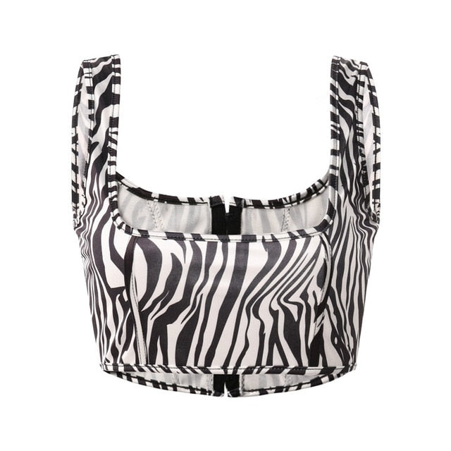 Dam Crop Top Djurmönster Bomull Polyester med Dragkedja-1