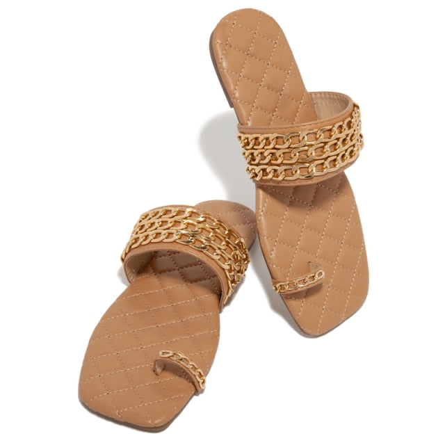 Dam Sandaler med Stålkedjor i PU och Gummisula 8
