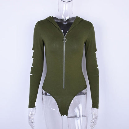 Dam Bodysuit Med Dekorativ Halsringning Och Huva Bomull Polyester-1