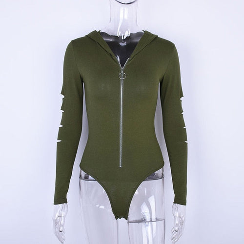 Dam Bodysuit Med Dekorativ Halsringning Och Huva Bomull Polyester-1