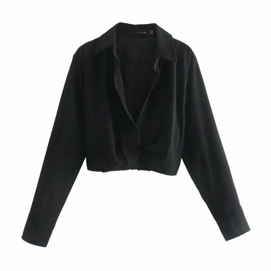 Dam Blus V-Neck Långärmad Polyester Elegant Stil-1