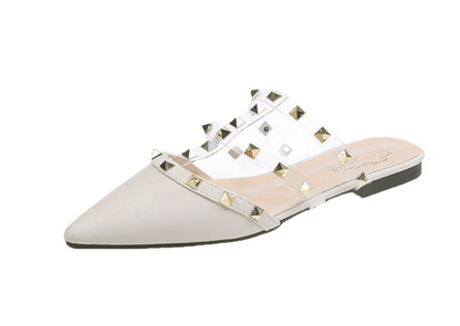 Kvinnors Mulskor Rivet PU-Läder Flat Sula-1