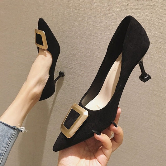 Dam Pumps Klassisk Häl Flock Spetsig Tå Mjuk Material 1