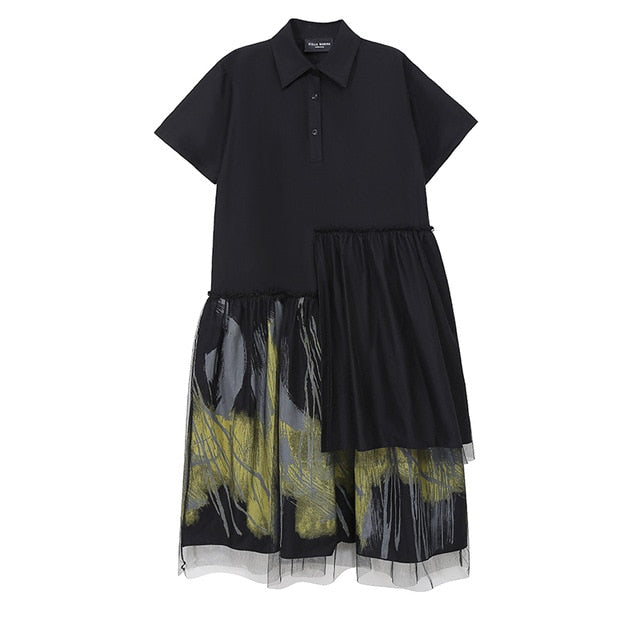 Dam Klänning A-linje Kortärmad Abstrakt Mönster Bomull Viskos-1