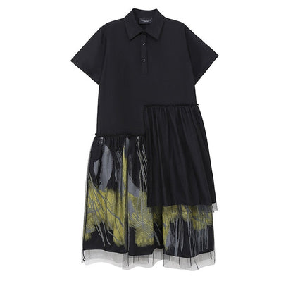 Dam Klänning A-linje Kortärmad Abstrakt Mönster Bomull Viskos-1