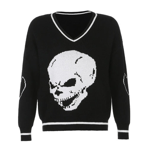 Herr Tröja V-ringning Skull Motiv Akryl-1