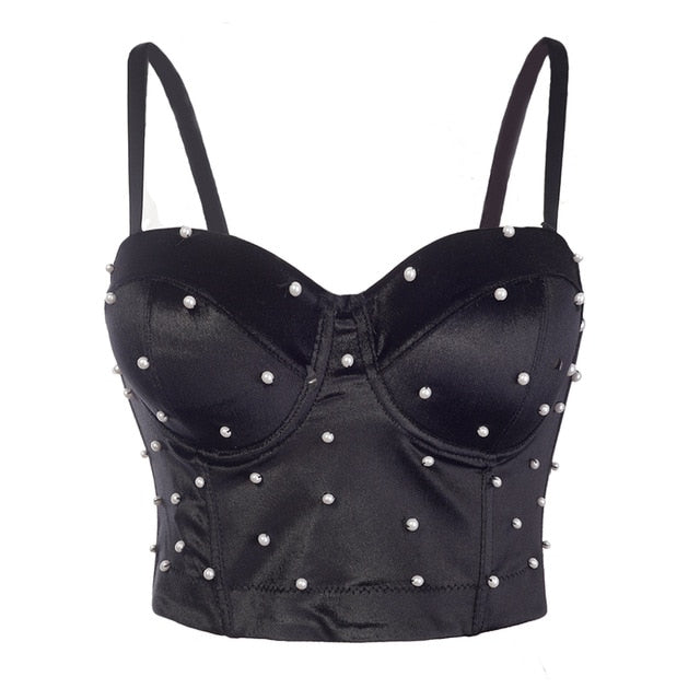 Ärmlös Crop Top för Damer i Bomull och Polyester med Pärldetaljer – Kort Stil, Perfekt för Vardag och Fest 1