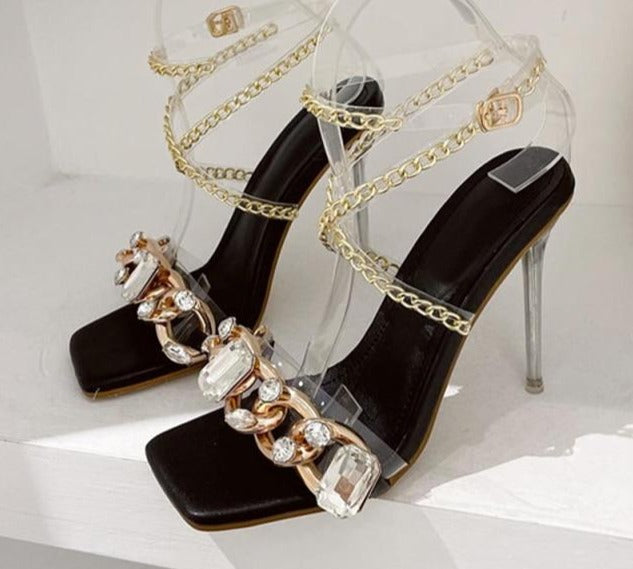 Dam Sandaler med Strass och Kedjestropp i Mikrofiber 8