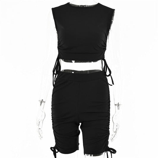 Dam Korta Uppsättningar Crop Top Elastisk Midja Polyester Spandex-1