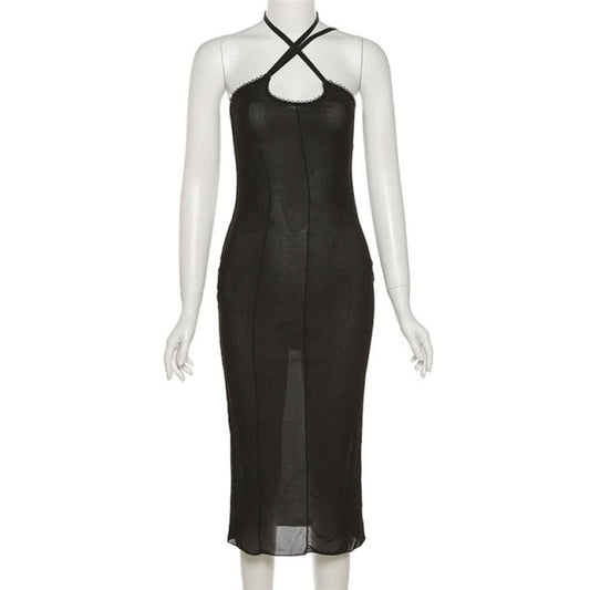 Dam Midi Klänning Spaghettiband Cut-out Detaljer Polyester Viskos-1