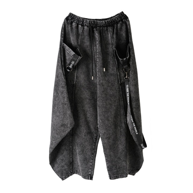 Dam Högskuren Jeans Bred Passform Bomull-1