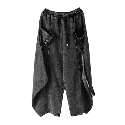 Dam Högskuren Jeans Bred Passform Bomull-1