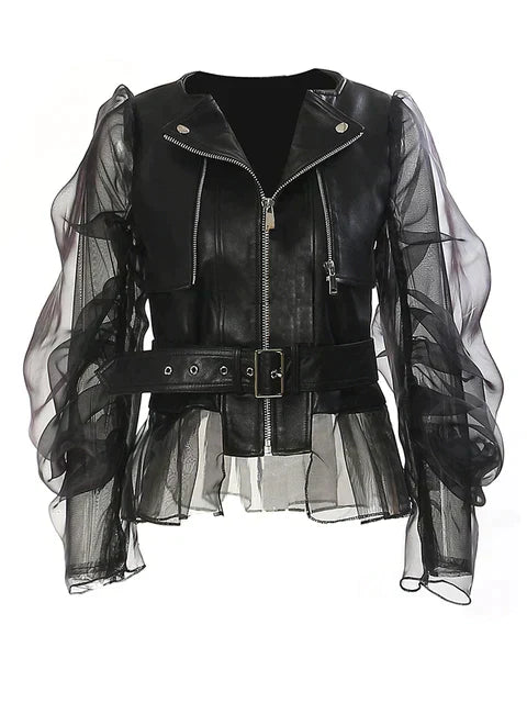 Kvinnors Skinnjacka Långärmad PU-Läder Modern Street Style 1