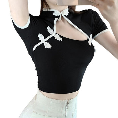 Variant image for Dam T-shirt Mandarin Krage Avslappnad Polyester Kort Ärmar-1