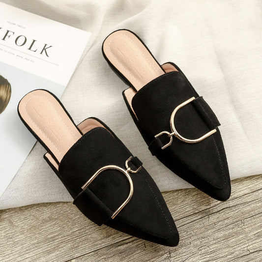 Dam Tofflor Mules Avslappnade Flock med Gummisula 1
