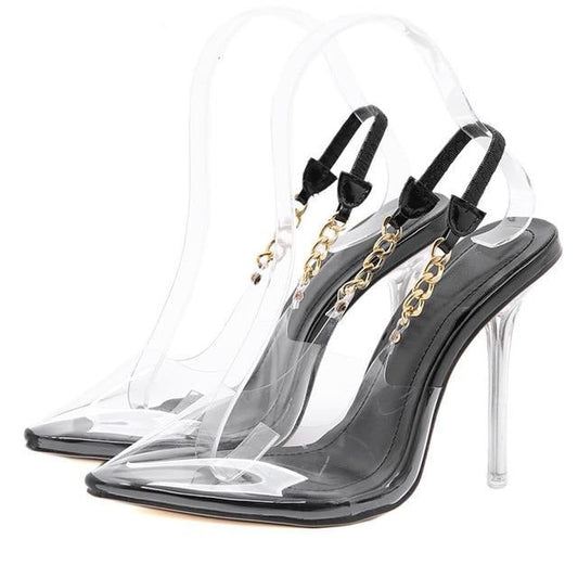 Dam Stilettos med Transparent PVC och Kedja – Hög Klack 8 cm, Elegant Slip-On Design 1