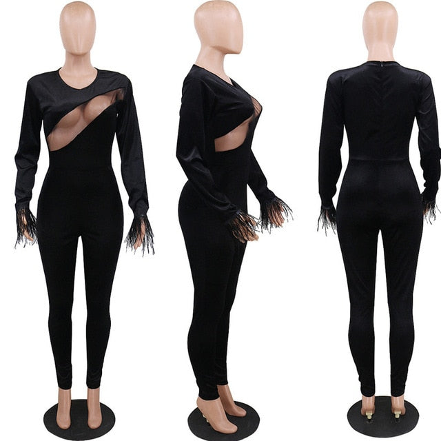 Dam Jumpsuit Snäv Passform med Utskärningar i Polyester och Spandex-1