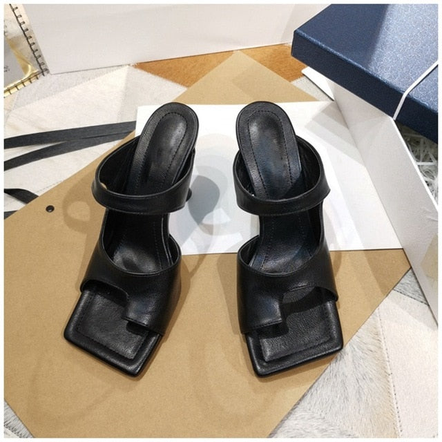 Dam Sandaler Fyrkantig Tå Slip-On Mikrofiber-1