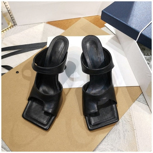 Dam Sandaler Fyrkantig Tå Slip-On Mikrofiber-1