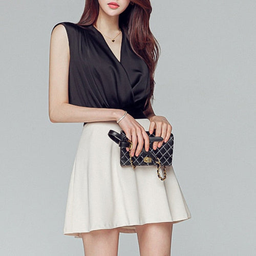 Dam Miniklänning V-hals Blixtlås Acetat-1