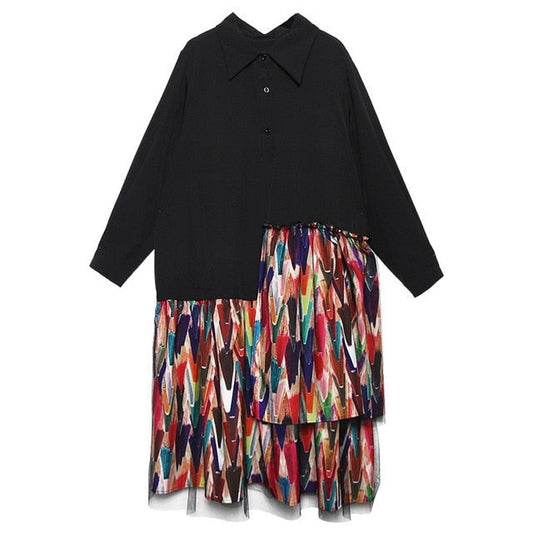 Dam Midi Klänning Oregelbunden Design A-Linje Polyester Långärmad-1