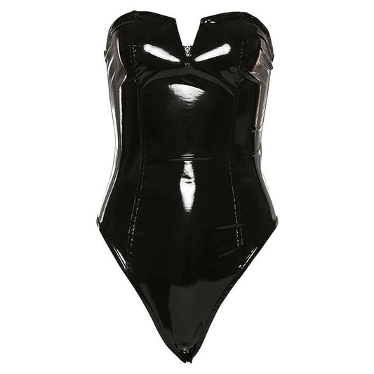 Dam Bodysuit Fitted PU Polyester med Dragkedja-1