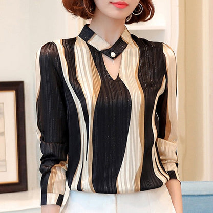 Variant image for Dam Blus V-ringad Randig Chiffon-2