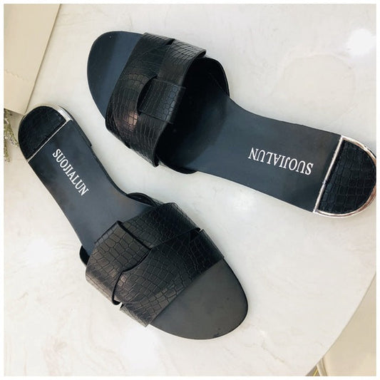 Dam Sandaler Platta PU i Blandade Färger-1