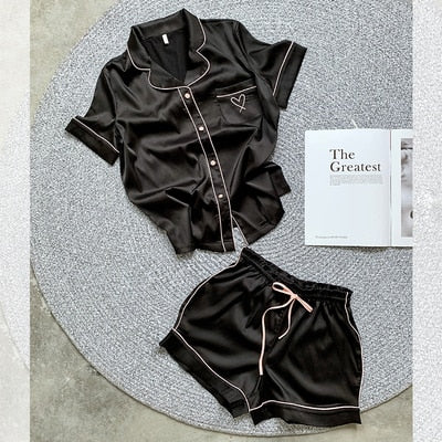 Dam Pyjamas Kort Randig Rayon Set-6