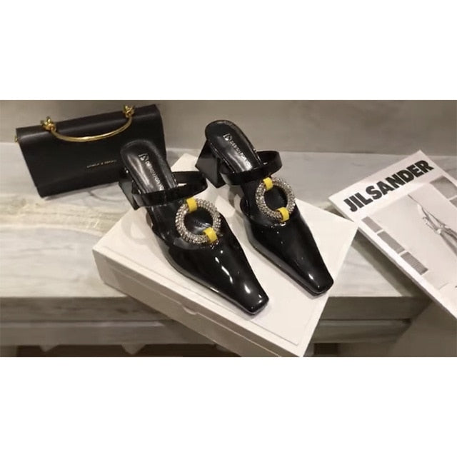 Dam Mules Skor Plattform PU-läder Högklack-1