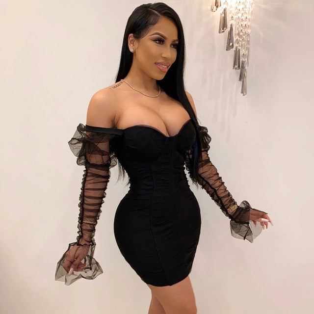 Kvinnors Bodycon Mini Klänning Puffade Ärmar Polyester-1