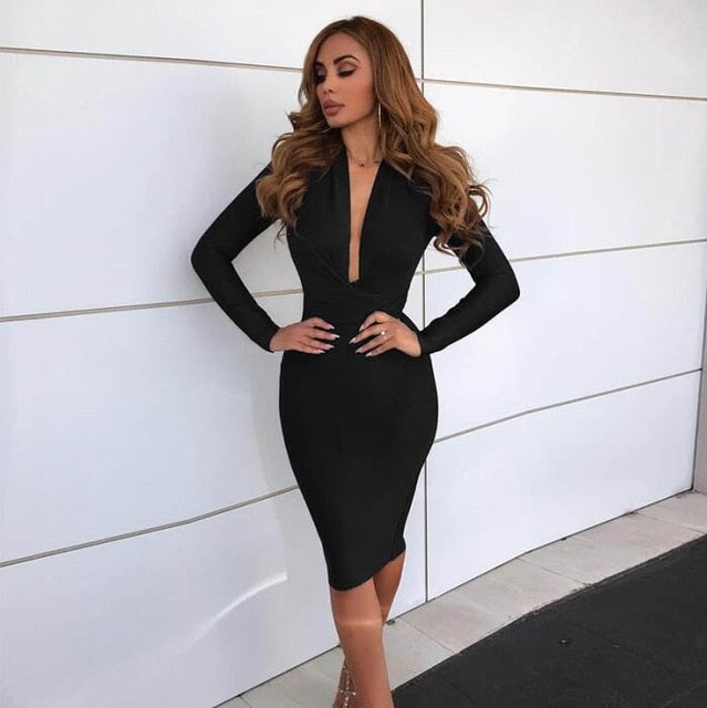 Variant image for Kvinnors Midi Klänning V-hals Tätsittande Spandex Nylon Rayon-3