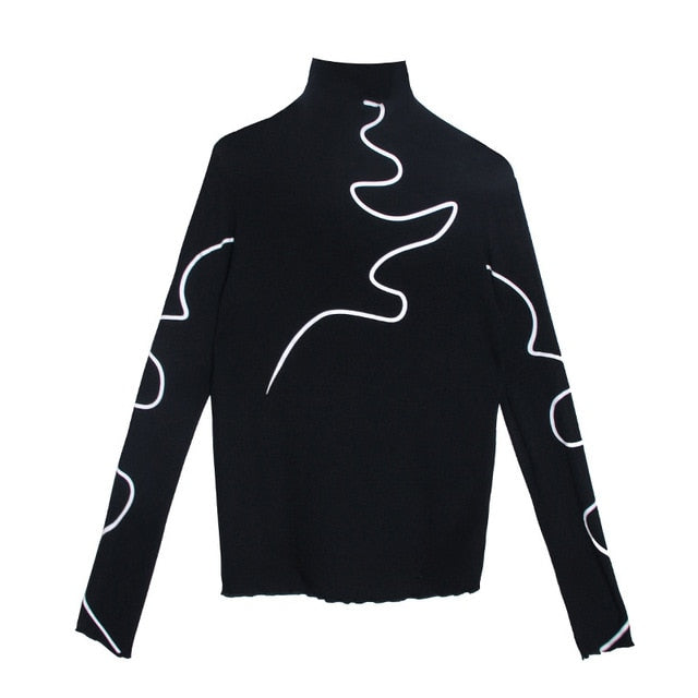 Dam Turtleneck Tröja Randig Bomull Polyester 1