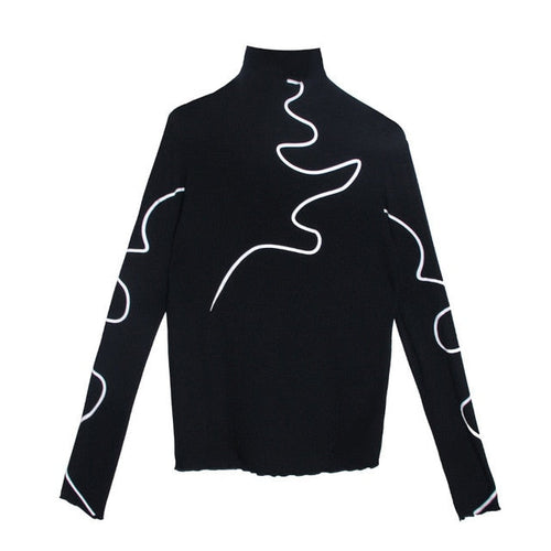 Dam Turtleneck Tröja Randig Bomull Polyester 1