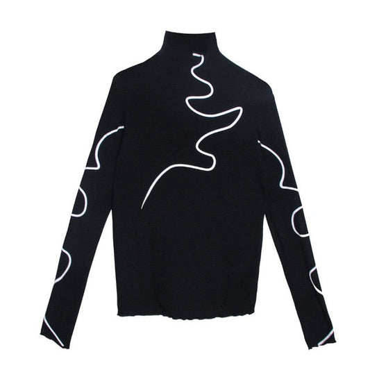 Dam Turtleneck Tröja Randig Bomull Polyester 1