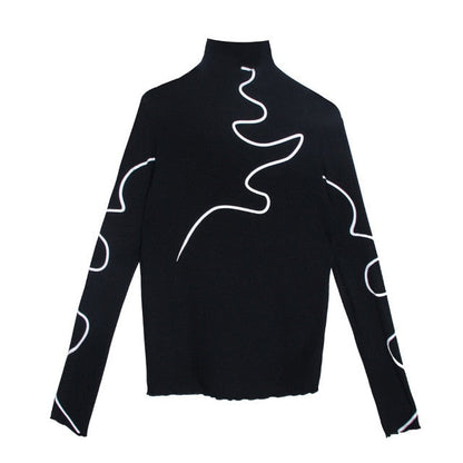 Dam Turtleneck Tröja Randig Bomull Polyester 7