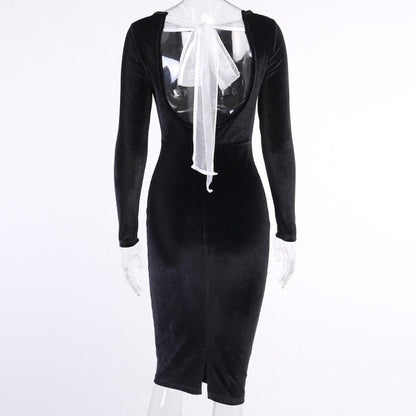 Kvinnors Midi Klänning Smal Passform Bomullspolyester-1