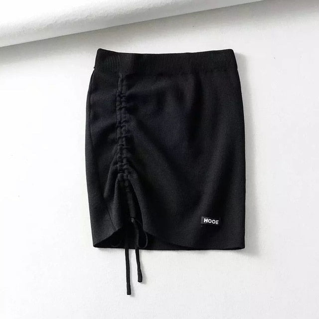 Dam Mini Kjol Enfärgad Bomullspandex med Dragband-1