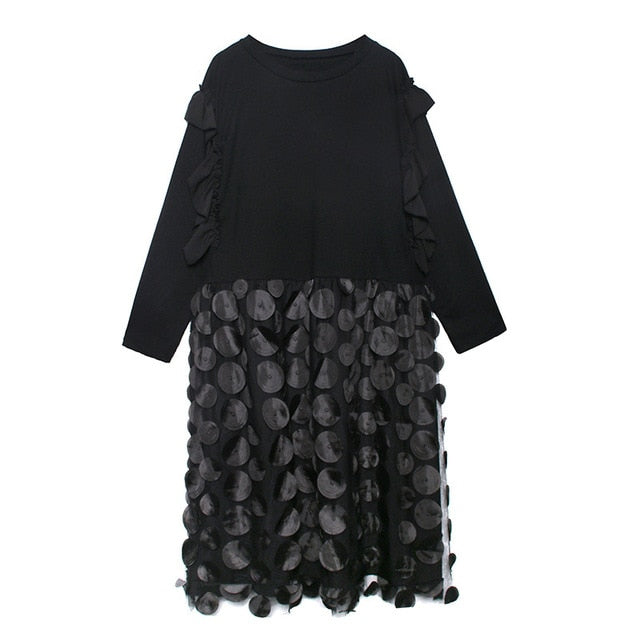 Elegant Midi Klänning för Dam med A-Linje och Långärmad Design i Mesh – Fina Dam Klänningar 1