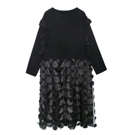 Elegant Midi Klänning för Dam med A-Linje och Långärmad Design i Mesh – Fina Dam Klänningar 1