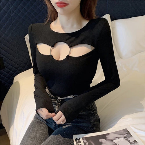 Dam Blus O-hals Jersey Bomull Polyester Chic Design-1