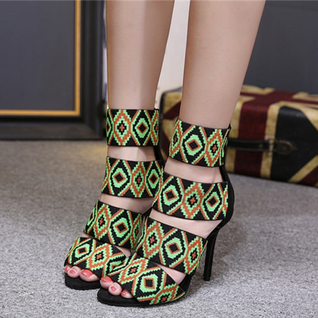 Dam Sandaler Geometrisk Design PU med Hög Klack och Blixtlås-1