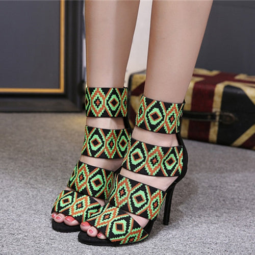 Dam Sandaler Geometrisk Design PU med Hög Klack och Blixtlås-1