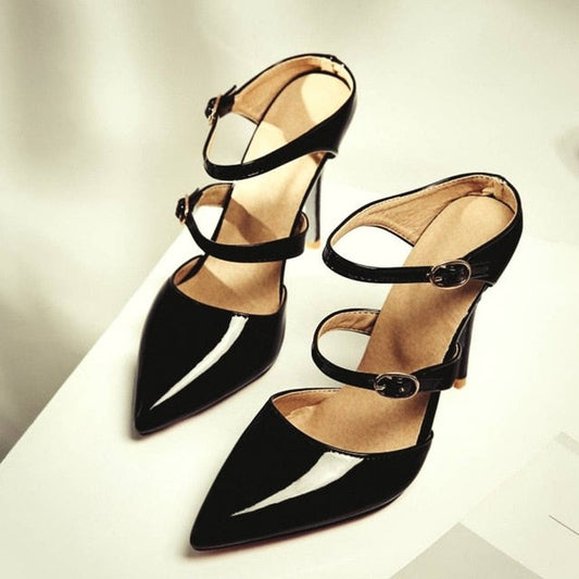 Damer Mules Höga Klackar PU-Läder Öppen Tå-1