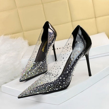 Kvinnor Stiletthæl Kristalldekorationer Transparent PVC-1
